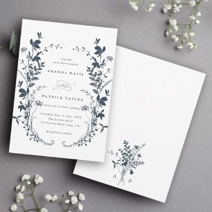 Invitation Fleur sauvage Silhouette couronne Mariage Marine b