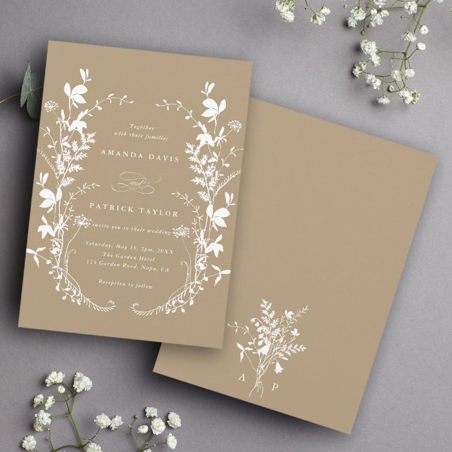 Invitation Fleur sauvage Silhouette Wreath Mariage Tan (Front & Back)