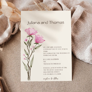 Invitation Fleur sauvage simple Aquarelle Mariage beige