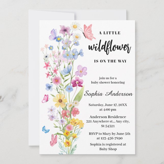 Invitation Fleur sauvage simple Boho Floral Neutral Baby show (Devant)