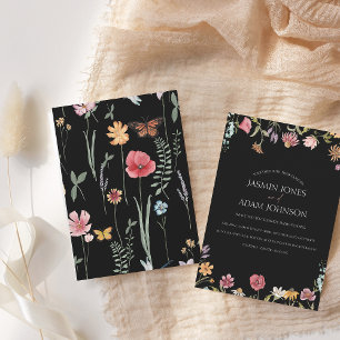 Invitation Fleur sauvage simple couleur noire Mariage floral