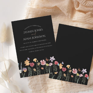 Invitation Fleur sauvage simple couleur noire Mariage floral