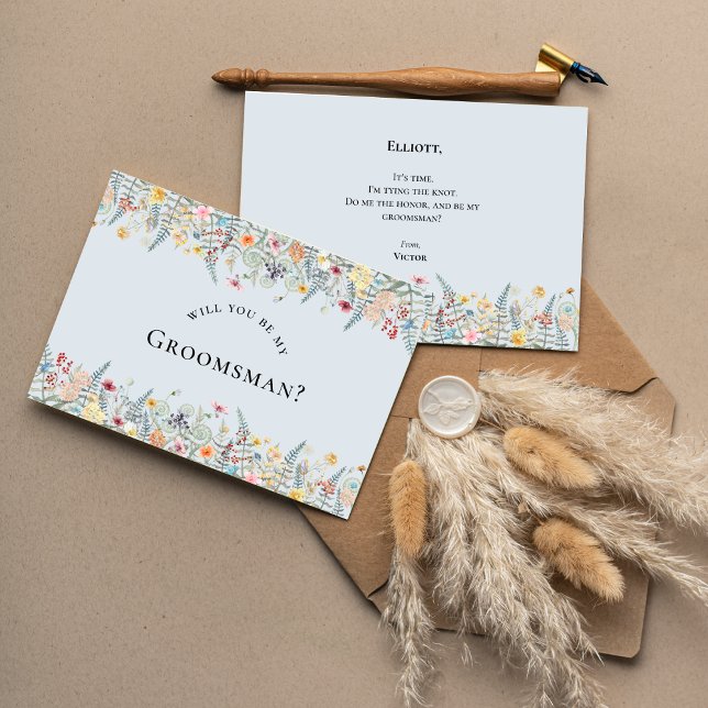 Invitation Fleur sauvage simple Dusty Blue Groomsman Proposit (Créateur téléchargé)