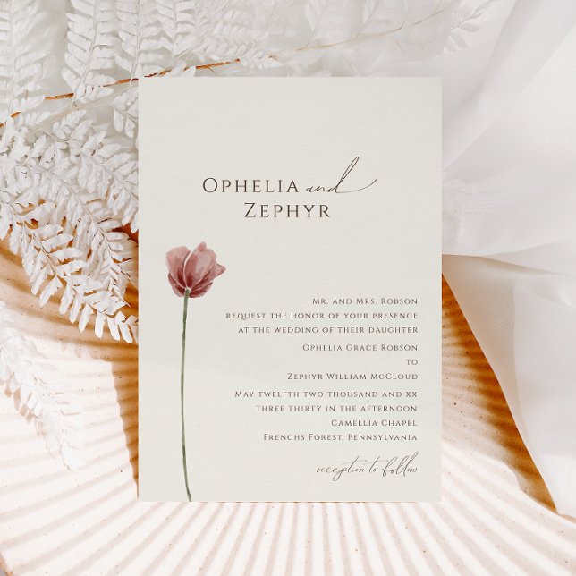 Invitation Fleur sauvage simple | Mariage traditionnel beige (Créateur téléchargé)