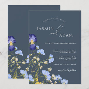 Invitation Fleur sauvage simple Royal Blue Opulence Mariage