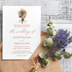 Invitation Fleur sauvage simple Terracotta Monogram Mariage