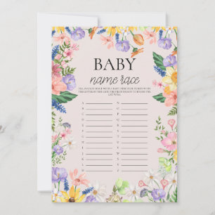 Invitation Fleur sauvage Spring Baby Name Race Game Card
