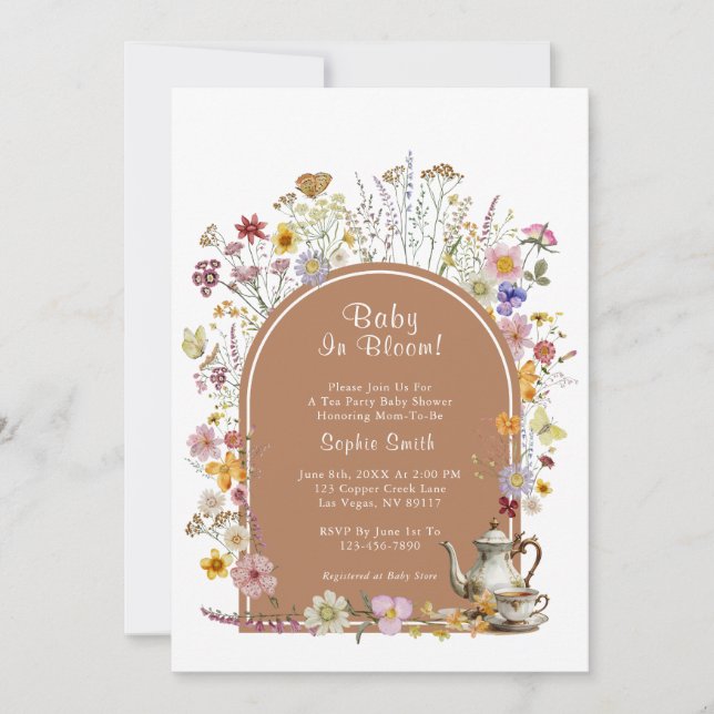 Invitation Fleur sauvage Tea Party Baby in Bloom Baby shower (Devant)