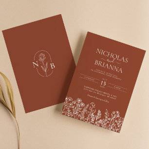 Invitation Fleur sauvage Terracotta Minimaliste Mariage Monog