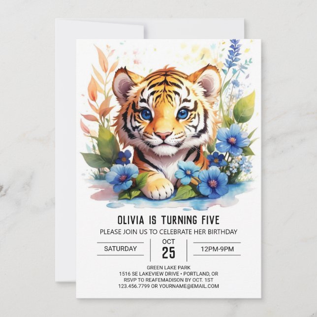 Invitation Fleur sauvage Tiger Boy Anniversaire (Devant)