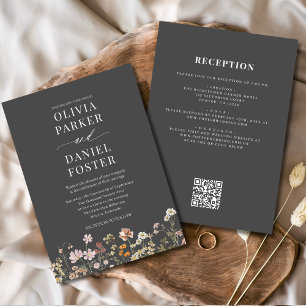 Invitation Fleur sauvage tout en un Boho QR Code Mariage