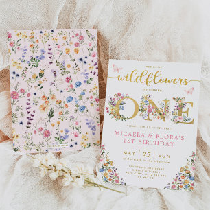 Invitation Fleur sauvage Twin Girls Soeur Joint 1er anniversa