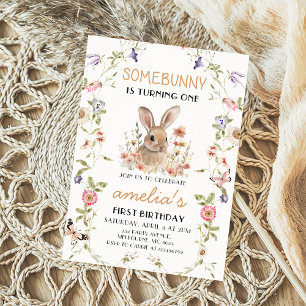 Invitation Fleur sauvage Un Lapin Fille 1er Anniversaire Invi