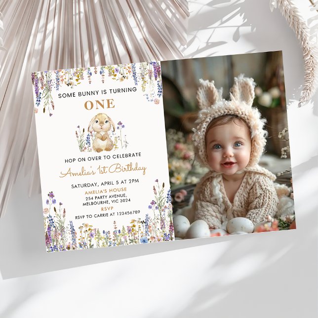 Invitation Fleur sauvage Une Petite Lapine Photo Anniversaire (Créateur téléchargé)