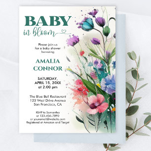 Invitation Fleur sauvage verdoyante bébé dans le Baby shower 
