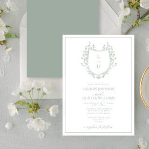 Invitation Fleur sauvage vert classique Monogram Crest Mariag