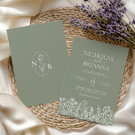 Invitation Fleur sauvage vert Sage Boho Mariage Monogramme mo<br><div class="desc">Sage Green Fleur sauvage Boho Mariage Moderne Monogramme Invitation. Personnalisez facilement en remplaçant chaque info. Vérifiez l'aperçu avant d'ajouter au panier.</div>