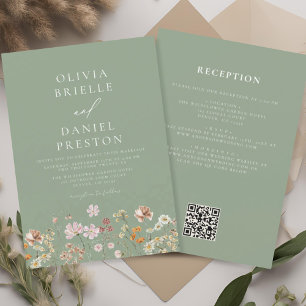 Invitation Fleur sauvage vert Sage tout en un Mariage de code