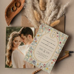 Invitation Fleur sauvage vintage Fern Mariage Monogramme Phot<br><div class="desc">Ce Fleur sauvage Vintage de Fern Mariage Monogram Photo Invitation design est un agencement élégant de cadres géométriques dorés classiques agrémentés de délicats bouquets et tiges florales boho. Avec une palette d'arrière - plans beiges d'ivoire intemporels avec une simple typographie noire classique et des fleurs sauvages fantaisistes colorés, créant une...</div>