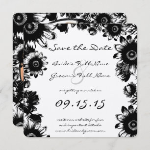 Invitation Fleur sauvage Vintage noir Mariage Floral