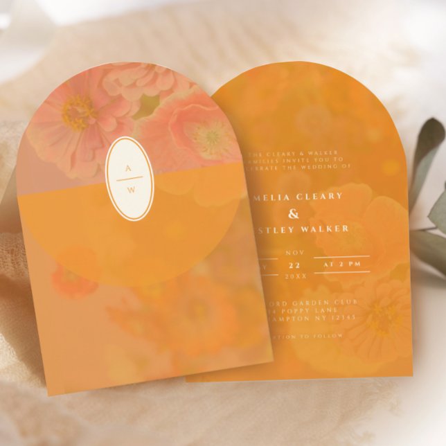 Invitation Fleur sauvage vintage Pink Poppy Mariage Monogramm (Créateur téléchargé)