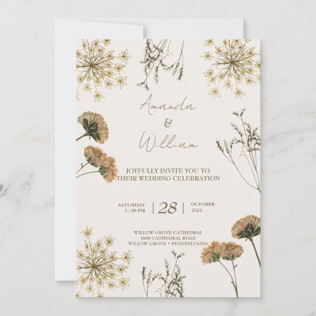 Invitation Fleur sauvage vintage rétro élégant Mariage chic (Devant)