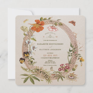 Invitation Fleur sauvage Vintage Wedding Mauve Rose Carré