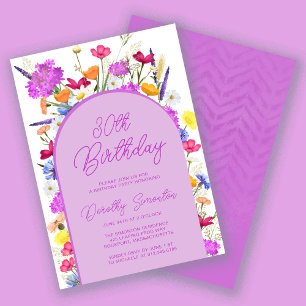Invitation Fleur sauvage violet Boho Arch 30e fête d'annivers