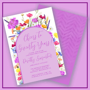 Invitation Fleur sauvage violet Boho Arch 70e fête d'annivers
