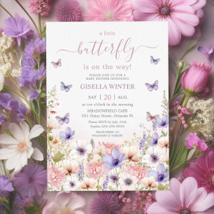 Invitation Fleur sauvage violet  papillons Baby shower