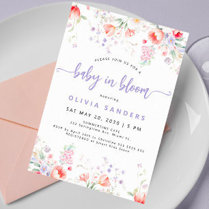 Invitation Fleur sauvage violette bébé floral en fleurs sous 
