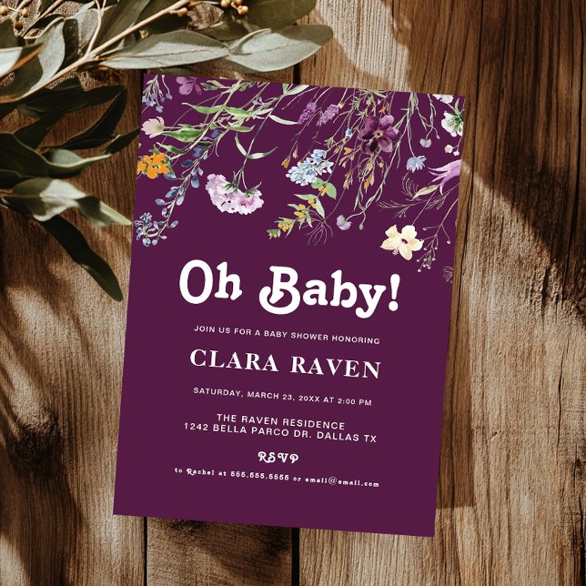 Invitation Fleur sauvage violette de mûre Oh bébé Baby Shower (Créateur téléchargé)