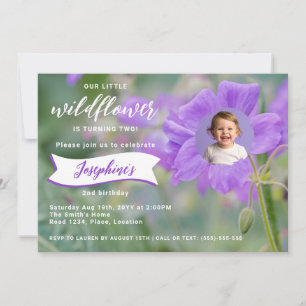Invitation Fleur sauvage violette Photo personnalisée Anniver