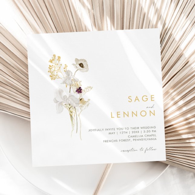 Invitation Fleur sauvage Whimsical Bouquet Carré Mariage (Créateur téléchargé)