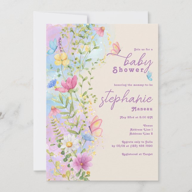 Invitation Fleur sauvage Whimsical Butimsical Garden Baby sho (Devant)