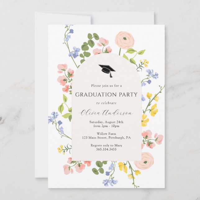 Invitation Fleur sauvage Whimsical Floral Graduation Party (Devant)