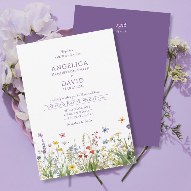 Invitation Fleur sauvage Whimsical Papillons Mariage (Créateur téléchargé)