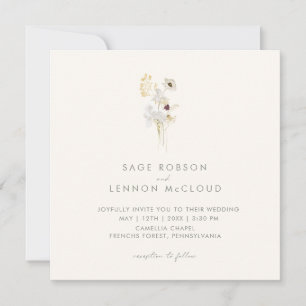 Invitation Fleur sauvage Whimsical simple Carré ivoire