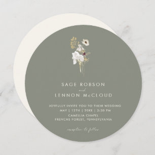Invitation Fleur sauvage Whimsical simple   Cercle vert Sage