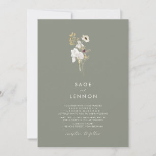 Invitation Fleur sauvage Whimsical simple Mariage vert Sage