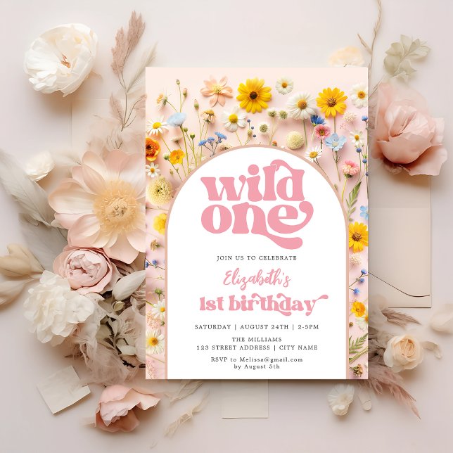 Invitation Fleur sauvage Wild One Anniversaire (Créateur téléchargé)