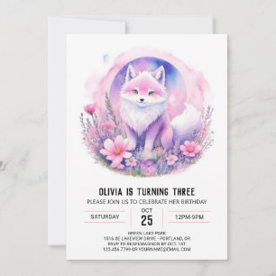 Invitation Fleur sauvage Wolf Girl Anniversaire