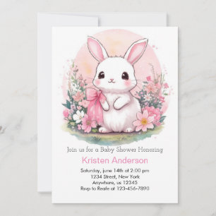 Invitation Fleur sauvage Wonderland Bunny Girl Baby shower