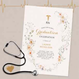 Invitation Fleur sauvage Wreath Médicale Graduation Party