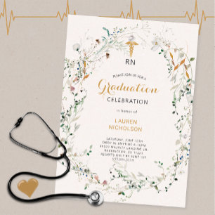 Invitation Fleur sauvage Wreath Médicale Graduation Party