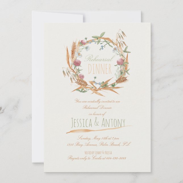 Invitation Fleur sauvage Wreath Rustic Fall Rehearer Dîner (Devant)