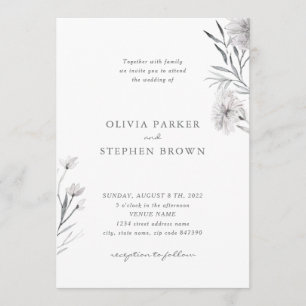 Invitation Fleur simple. Beau Mariage blanc gris