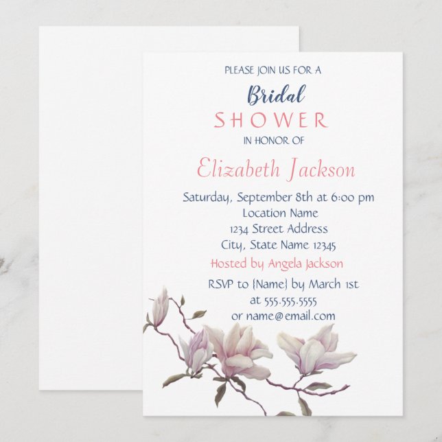 Invitation Fleur Simple,  Réception de Mariage Magnolia (Devant / Derrière)