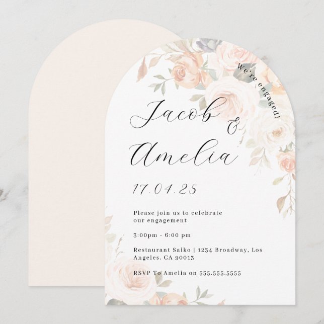 Invitation Fleur Soft Burn Orange Arch Engagement (Devant / Derrière)