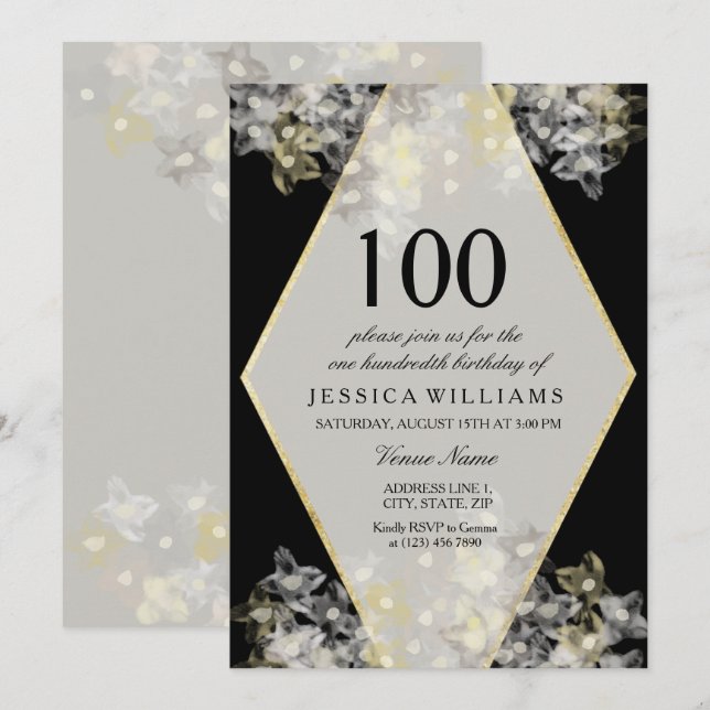 Invitation Fleur stylisée aquarelle 100e anniversaire (Devant / Derrière)
